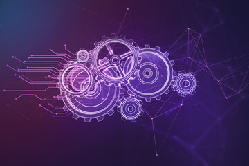 Poster - Glowing digital cogwheels