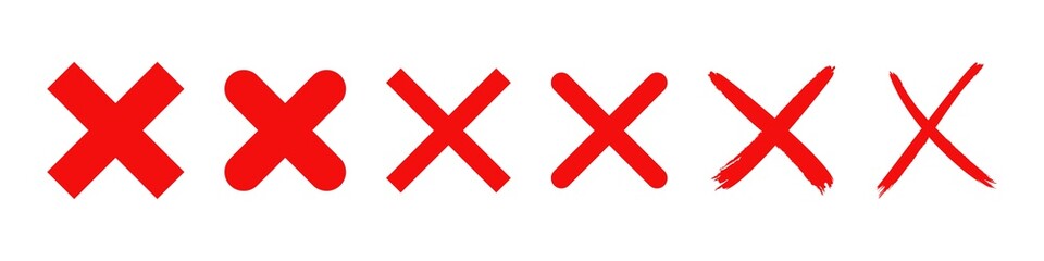red cross x vector icon. no wrong symbol. delete, vote sign. graphic design element set on white bac