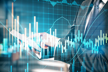 Aufkleber - Businessman and stock charts on virtual screen.
