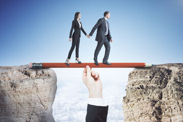 Poster - Businessman and businesswoman walking on pencil