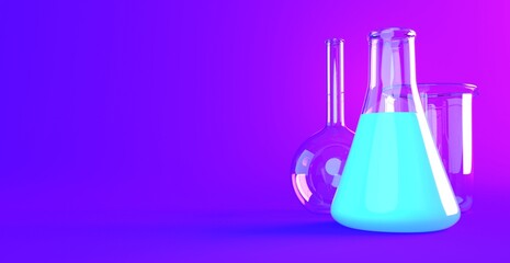 Poster - Chemistry flasks on violet