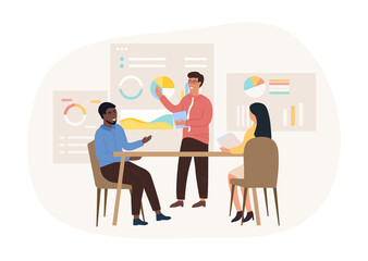 Wall Mural - Office workflow concept. Business meeting. Presentation and discussion of the project. The decision making process. Office situation to discuss the decision. Creative web banner, marketing materials.