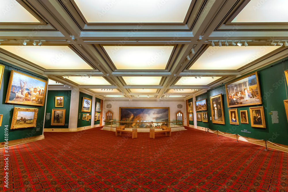 London, United Kingdom - May 15 2018: Guildhall Art Gallery built in 1885 on the site of London's Roman amphitheatre (discovered in 1985), houses the art collection of the City of London