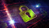 Fototapeta Konie - Cyber security with padlock metal symbol digital 3d illustration