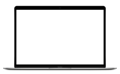 Poster - Laptop computer vector realistic illustration isolated on white background. Desktop mock up computer monitor. Realistic vector mockup on black backdrop. EPS 10