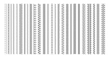 Vector Sewing Machine Stitches. Seamless Sewing Seam Lines Pattern For Fabric Structure. Embroidery Cloth Edge Texture. Stitching Seams, Stitched Sew Isolated On White Background.  Fashion Seam Brush