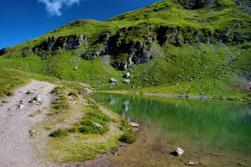 Wall Mural - Kleiner alpiner See auf dem Pizol in der Schweiz 7.8.2020