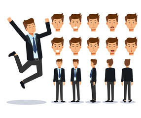 Wall Mural - Set of Flat Vector Character businessman various views, Cartoon style.