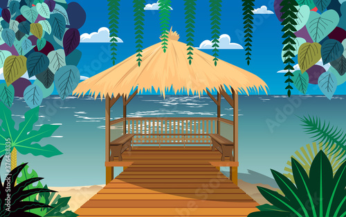 Photographie landscape of pavilion on the beach in summer