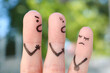 Fingers art of family during quarrel. Concept of parents scold naughty child.