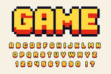 Pixel 3d Retro Font Video Computer Game Design 8 Bit Letters And Numbers Vector Alphabet