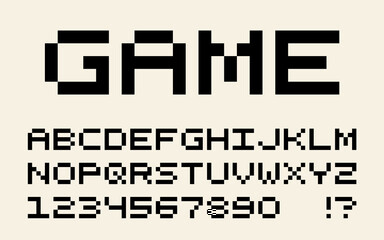 Poster - Pixel retro font Video computer game design 8 bit letters and numbers Vector alphabet