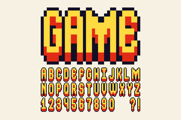Poster - Pixel font Video computer game design 8 bit retro letters and numbers Vector alphabet