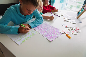 Wall Mural - kids learning numbers and counting, boy and girls learning math concepts