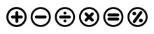 Set Of Plus, Minus, And Other Calculator Line Icons And Symbol