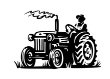 Old Tractor Together With A Farm Worker