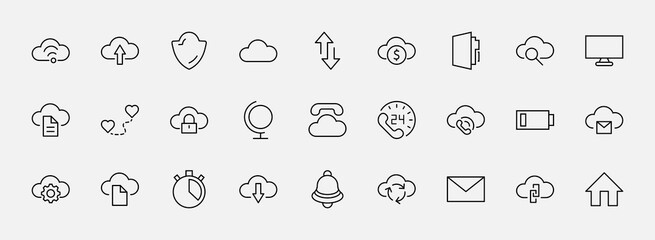 Poster - Set of Cloud Vector Line Icon. It contains Symbols to Upload, Download, Link and more. Editable Stroke. 32x32 pixels