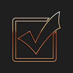 Poster - Gold Check mark in a box line icon isolated on black background. Tick symbol. Check list button sign. Long shadow style. Vector.