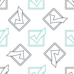 Poster - Green Check mark in a box line icon isolated seamless pattern on white background. Tick symbol. Check list button sign. Vector.