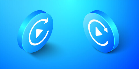 Poster - Isometric Video play button like simple replay icon isolated on blue background. Blue circle button. Vector.