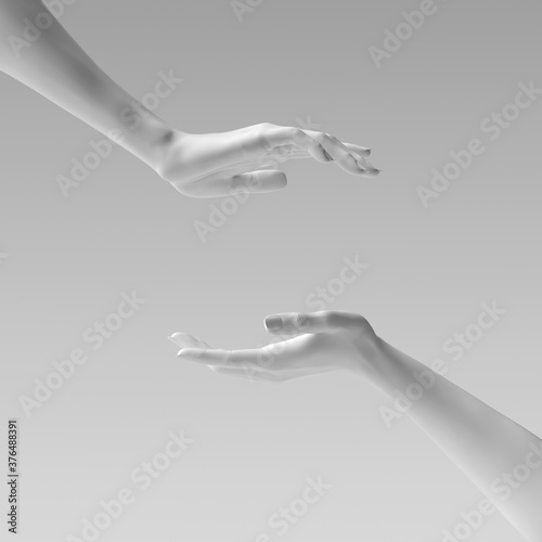 Fotomural Two female hand sculptures giving, showing some product, isolated on white