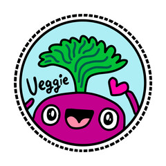 Poster - Vegan hand drawn vector illustration logotype in cartoon comic style