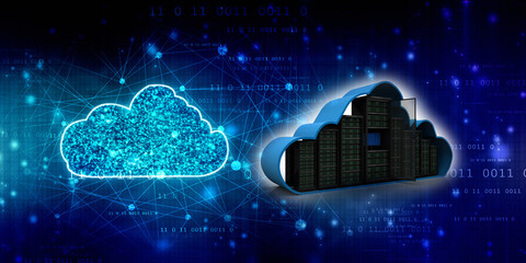 Poster - 3d rendering Cloud online storage icons with data