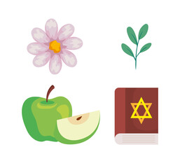 Wall Mural - set icons, rosh hashanah celebration, jewish new year vector illustration design