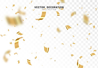Wall Mural - falling shiny golden confetti isolated on transparent background. bright festive tinsel of gold colo