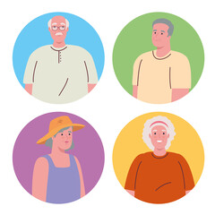 Sticker - pictures old people on round frame vector illustration design