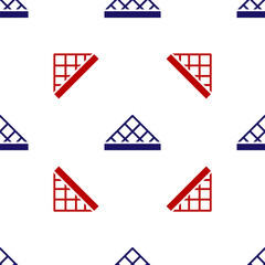 Sticker - Blue and red Louvre glass pyramid icon isolated seamless pattern on white background. Louvre museum. Vector.