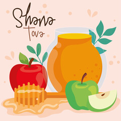 Wall Mural - rosh hashanah celebration, jewish new year, with honey and apples vector illustration design