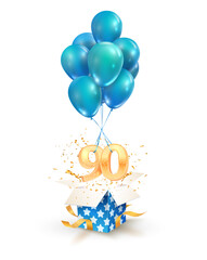 Wall Mural - 90th years celebrations. greetings of ninety anniversary isolated vector design elements. open textu
