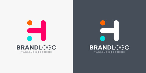 Poster - abstract initial letter h logo. colorful rounded line with dots isolated on double background. usabl