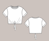 Fototapeta Młodzieżowe - Vector technical sketch of crop top t shirt with knot black and white colors set .