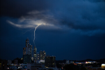Wall Mural - beautiful lightning in the middle of the night in panama city, florida