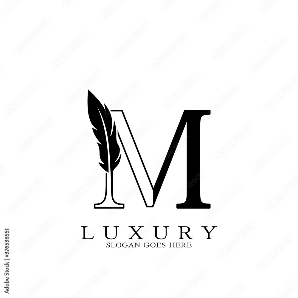 Monogram Luxury feather Initial Letter M Logo icon, vector design ...