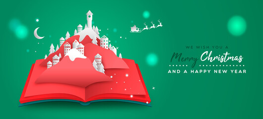 Wall Mural - Christmas New Year paper cut book village card