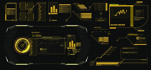 Poster - Modern illustration for game background design Futuristic HUD, GUI interface screen design. Virtual reality. Futuristic VR Head-up Display Design. Sci-Fi Helmet HUD. Future Technology. Hi tech design