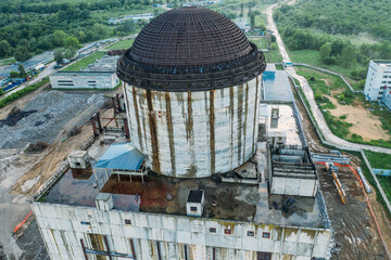 Old nuclear power plant waiting for demolition, aerial view.