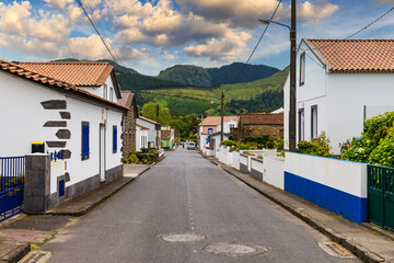 Traditional houses, Sete Cidades, Sao Miguel Island, Azores. Beautiful view of Sete Cidades village in Sao Miguel Island, Azores, Portugal.