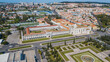 Lisbon. Aerial view of the Jerónimos Monastery and the garden of Império square, in the Belém neighborhood, Lisbon, Portugal