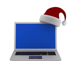 Wall Mural - laptop and santa claus hat on white background. Isolated 3D illustration