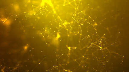 Poster - Abstract background Dot and connect line for cyber technology futuristic and network connection concept with dark and grain processed wide screen ratio.