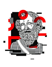 Archimedes. Vector Illustration Hand-drawn.  Glitch Red Modern Style.