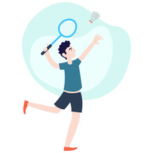 A cute young man playing badminton in the afternoon. Perfect graphics for posters, banners and more