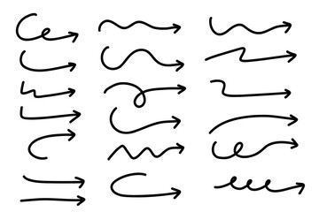 Fototapete - Hand drawn arrows doodle. Handmade sketch symbols set direction mark on a white background. vector illustration graphic design elements
