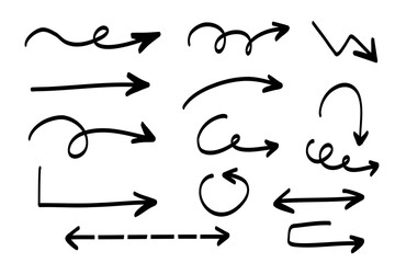 Fototapete - Hand drawn arrows doodle. Handmade sketch symbols set direction mark on a white background. vector illustration graphic design elements