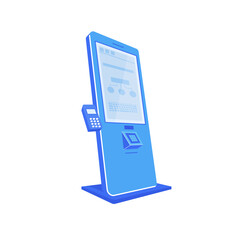 Fototapete - Blue self service kiosk flat color vector object. Digital device with touch screen. Interactive station for customer. Terminal isolated cartoon illustration for web graphic design and animation