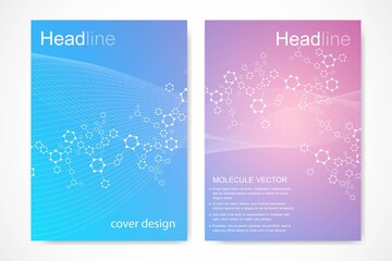 Poster - scientific brochure design template. vector flyer layout, molecular structure with connected lines a